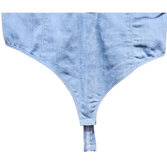 Denim Blue Womens Off-Shoulder Button-Up Bodysuit By Denim Blvd - Size S - Picture 5 of 10